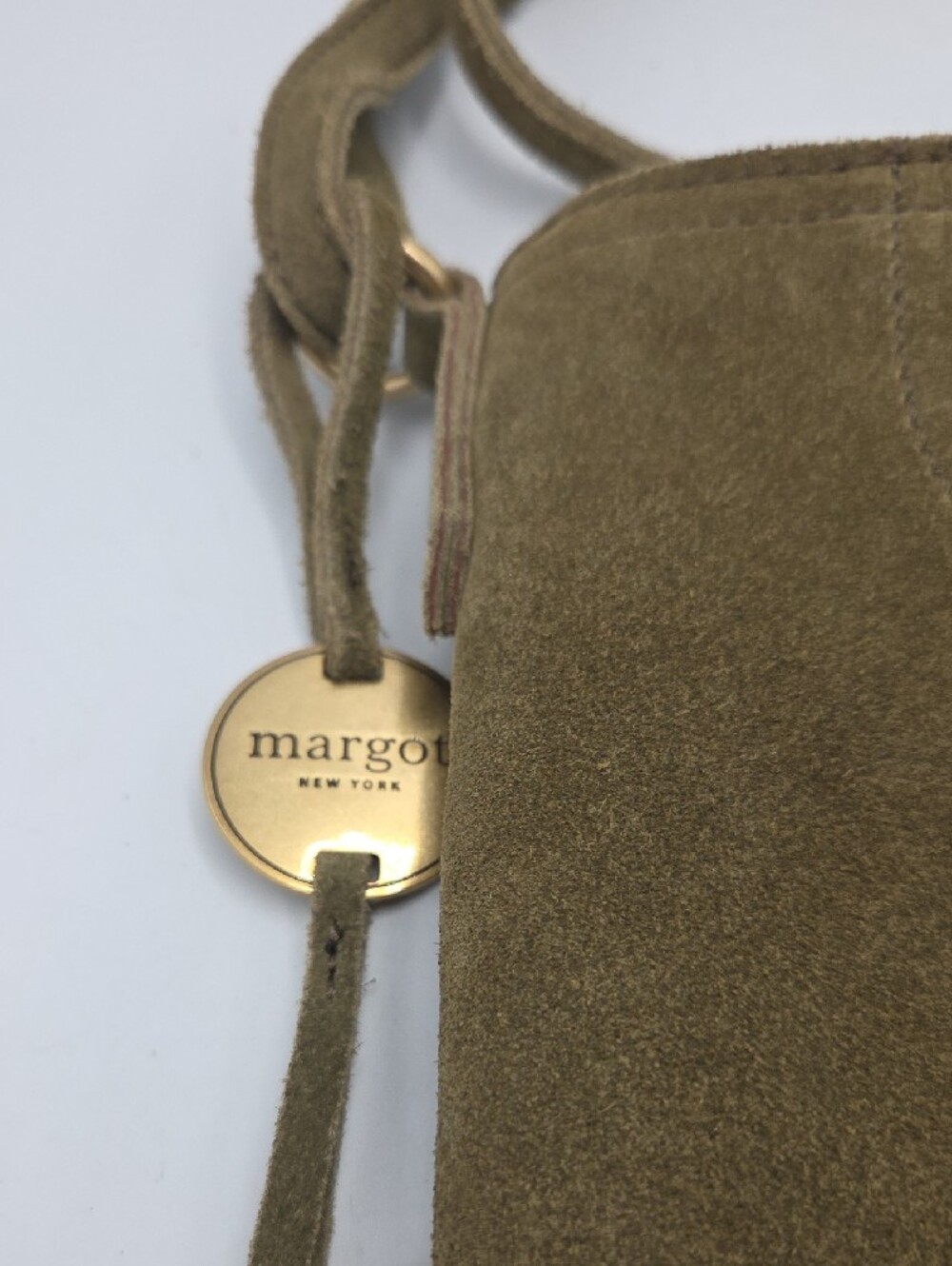 margot Olive Green Suede Slim Crossbody Bag - Picture 3 of 9